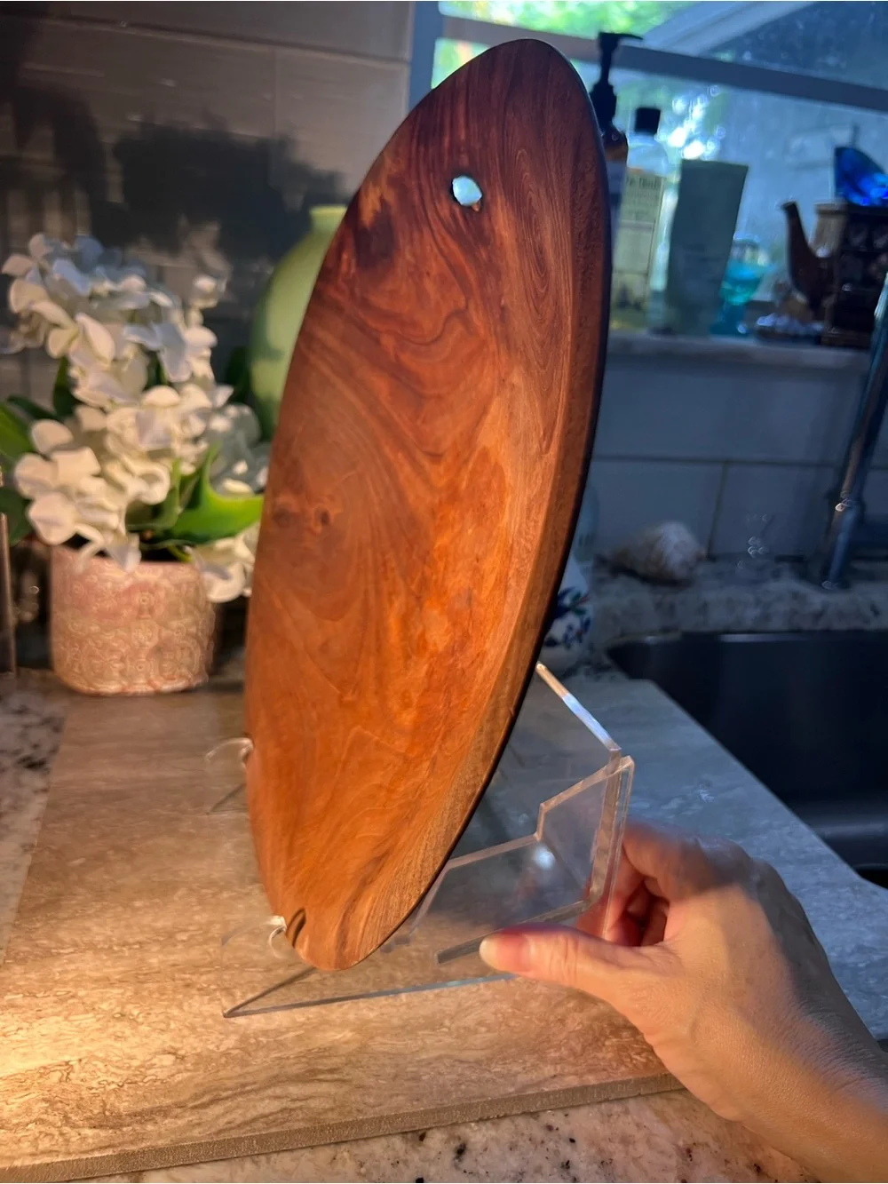 Handcrafted Hand turned Mahogany Round Serving 12” Dish Plate